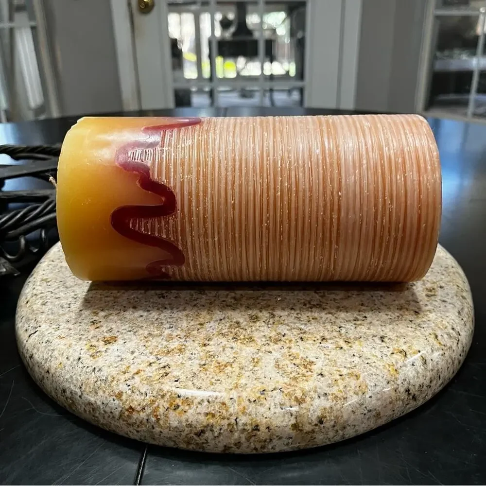 NEW Pier 1 Timber Pillar Cylinder African Amber Tri-Tone Textured 8” Wax Candle